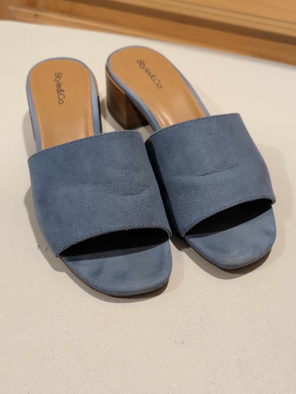 Style & Co. Blue Suede Slide Sandals